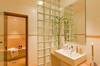 ECO System HAUS – Badezimmer Ansicht Badewanne und Waschbecken