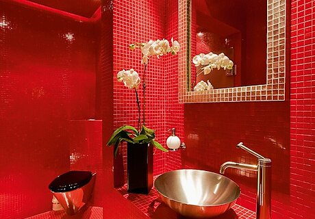 ECO System HAUS – Badezimmer in rot, Ansicht Waschbecken